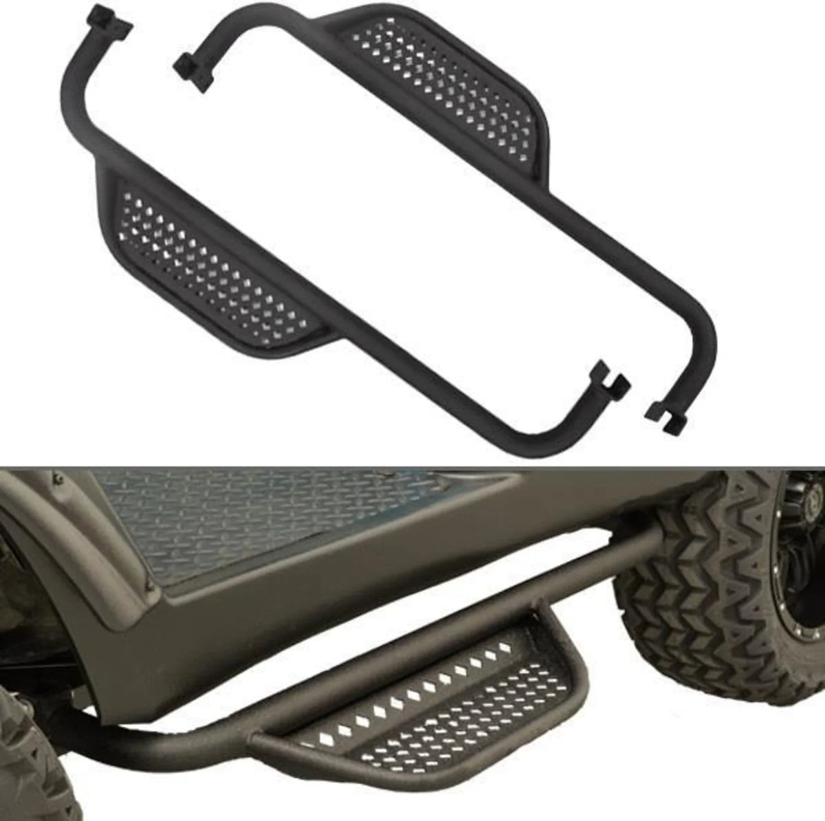 MJFX Armor Nerf Bar with Side Step - Black (INCLUDES BRACKETS FOR CLUB CAR)